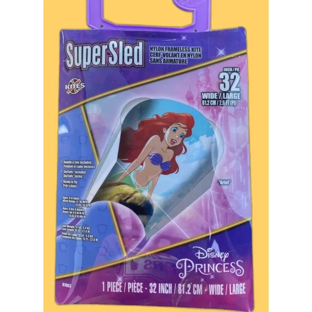 Disney Princess Little Mermaid Ariel SuperSled X KITES Nylon Frameless Kite NEW